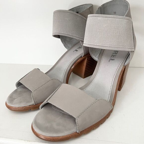 Sorel Nadia Chunky Heeled Sandals Dove Gray Leather Women’s 10.5 Elastic Strap - Picture 3 of 7